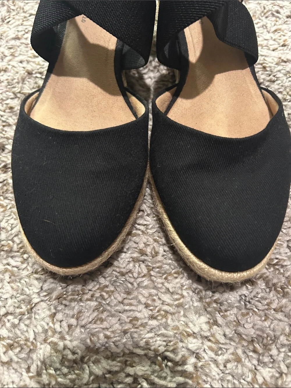 Life Stride Black Espadrille Wedge Sandals with Crisscross Elastic Straps